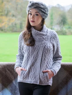 Online Aran Cable Crossover Neck Sweater Women Cardigans, Jackets & Coatigans