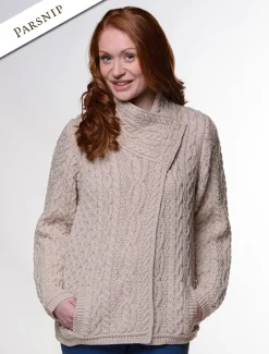 Online Aran Cable Crossover Neck Sweater Women Cardigans, Jackets & Coatigans