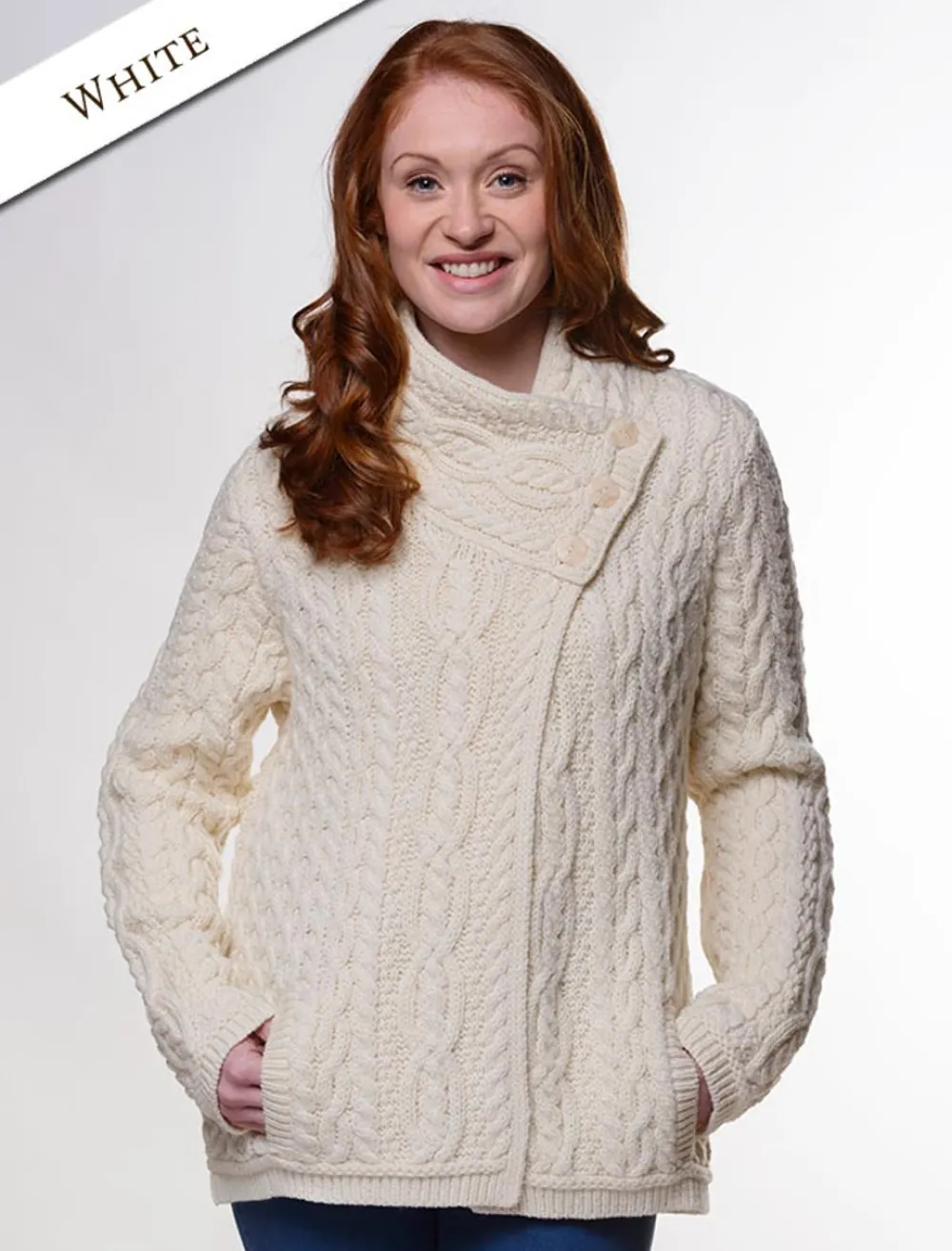 Online Aran Cable Crossover Neck Sweater Women Cardigans, Jackets & Coatigans