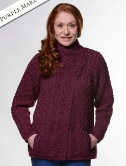 Online Aran Cable Crossover Neck Sweater Women Cardigans, Jackets & Coatigans