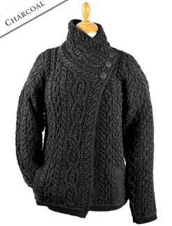 Online Aran Cable Crossover Neck Sweater Women Cardigans, Jackets & Coatigans