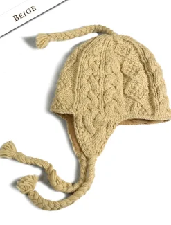 Cheap Aran Cable Fleece Lined Hat with Ear Flaps Women Irish Wool Hats|Caps & Hats