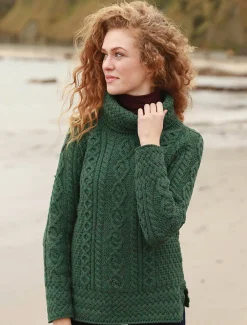 Online Aran Cowl Neck Tunic Sweater Women Sweaters