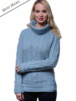 Online Aran Cowl Neck Tunic Sweater Women Sweaters