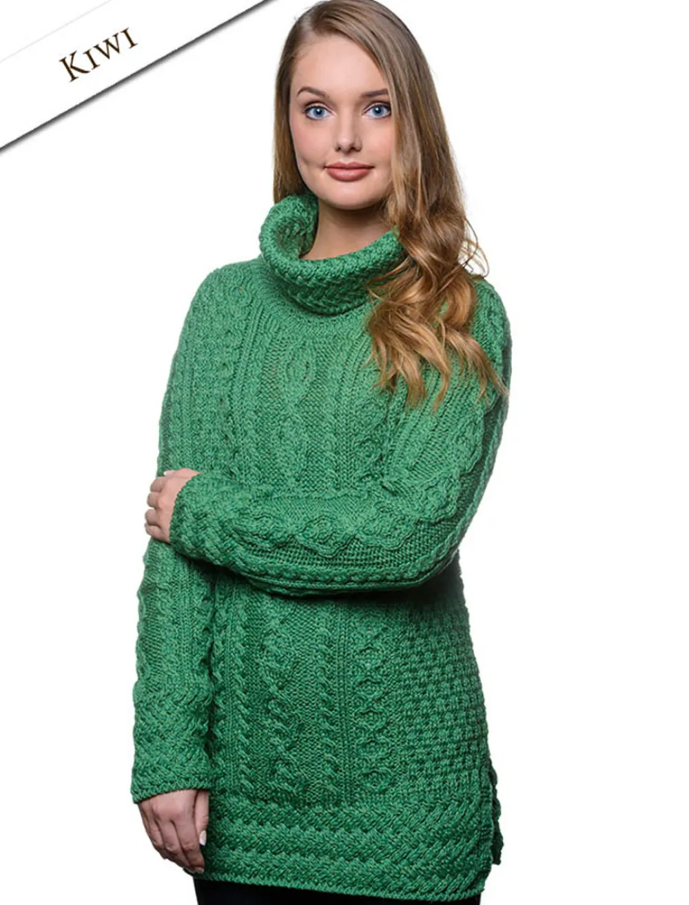 Online Aran Cowl Neck Tunic Sweater Women Sweaters