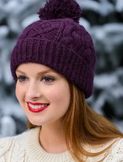 Outlet Aran Fleece Lined Rib Cap with Pom Women Caps & Hats