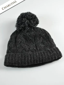 Outlet Aran Fleece Lined Rib Cap with Pom Women Caps & Hats