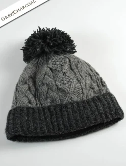Outlet Aran Fleece Lined Rib Cap with Pom Women Caps & Hats