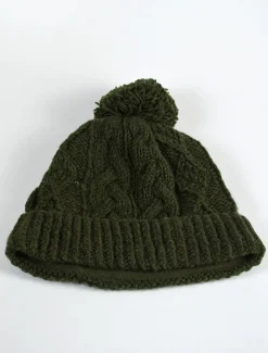 New Aran Fleece Lined Rib Cap with Bobble Irish Wool Hats