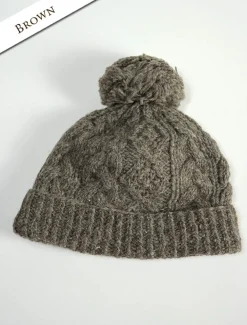 New Aran Fleece Lined Rib Cap with Bobble Irish Wool Hats