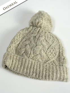 New Aran Fleece Lined Rib Cap with Bobble Irish Wool Hats