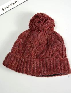 New Aran Fleece Lined Rib Cap with Bobble Irish Wool Hats