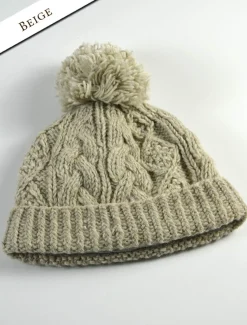 New Aran Fleece Lined Rib Cap with Bobble Irish Wool Hats