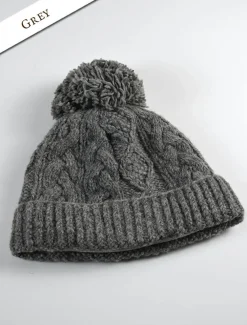 New Aran Fleece Lined Rib Cap with Bobble Irish Wool Hats