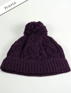 New Aran Fleece Lined Rib Cap with Bobble Irish Wool Hats