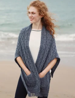 Clearance Aran Shawl Wrap with Pockets Women Ponchos, Capes & Shawls