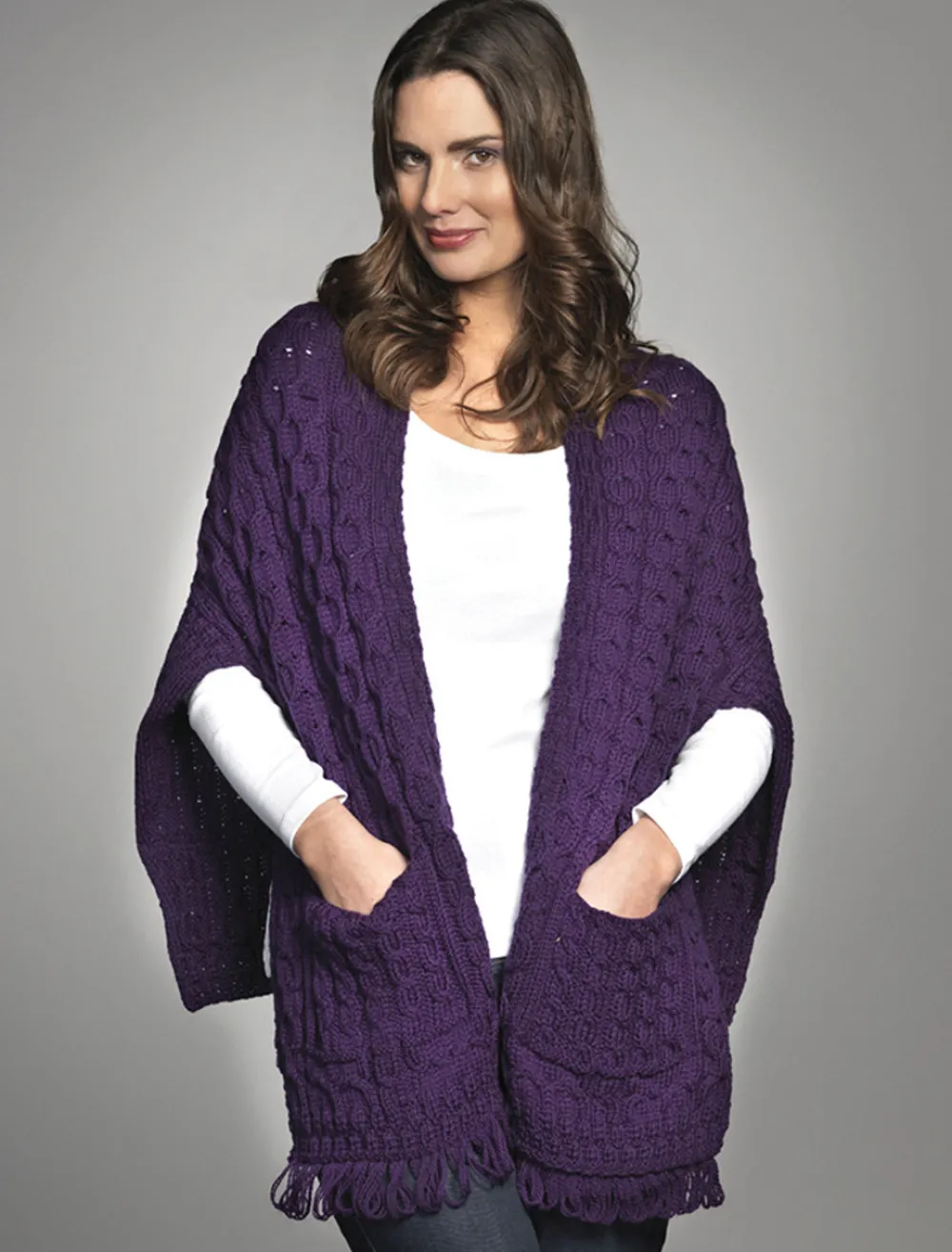 Clearance Aran Shawl Wrap with Pockets Women Ponchos, Capes & Shawls
