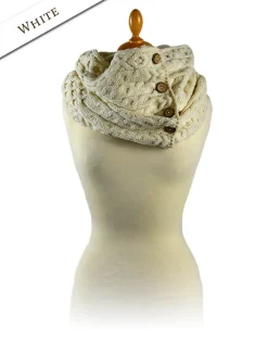 Best Aran Snood Scarf with Buttons Women Knitted Wool Scarves
