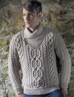 Best Sale Aran Zip Shawl Neck Sweater Sweaters