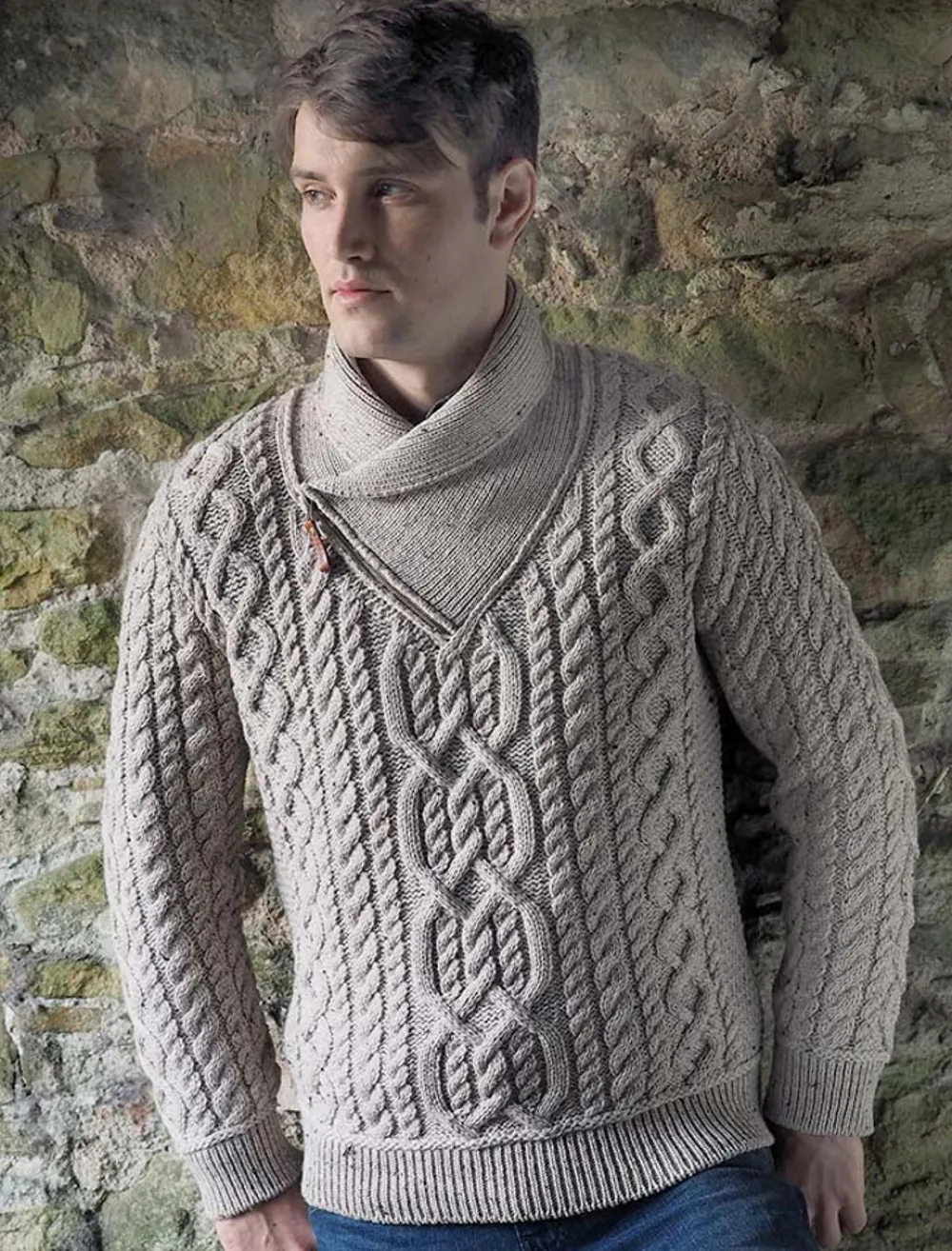Best Sale Aran Zip Shawl Neck Sweater Sweaters