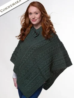 Fashion Cable Aran Poncho With Button Detail Women Ponchos, Capes & Shawls
