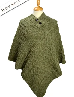 Fashion Cable Aran Poncho With Button Detail Women Ponchos, Capes & Shawls