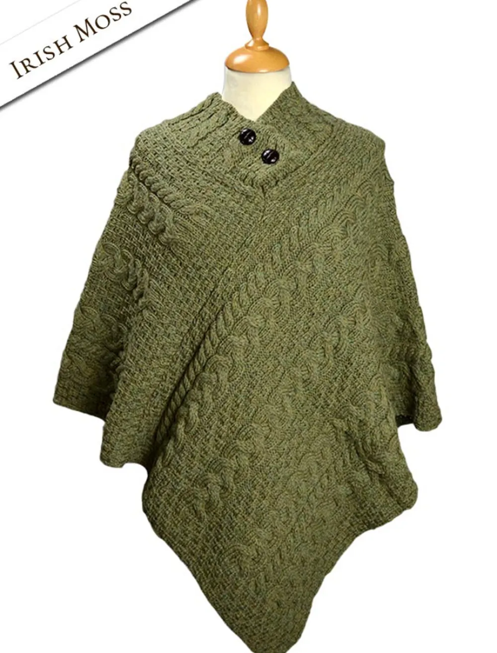 Fashion Cable Aran Poncho With Button Detail Women Ponchos, Capes & Shawls