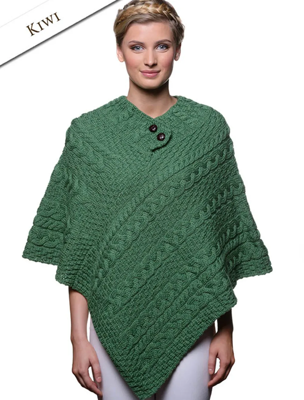 Fashion Cable Aran Poncho With Button Detail Women Ponchos, Capes & Shawls