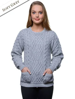 Flash Sale Cable Crew Neck Sweater with Pockets Women Sweaters
