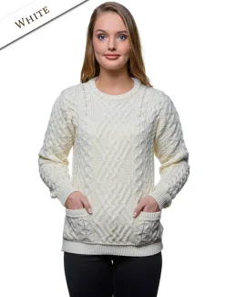 Flash Sale Cable Crew Neck Sweater with Pockets Women Sweaters