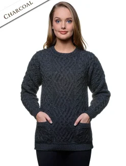 Flash Sale Cable Crew Neck Sweater with Pockets Women Sweaters