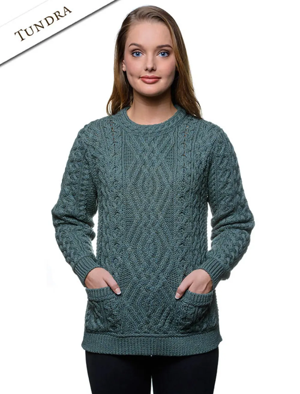 Flash Sale Cable Crew Neck Sweater with Pockets Women Sweaters