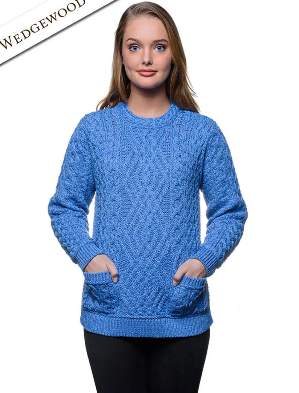 Flash Sale Cable Crew Neck Sweater with Pockets Women Sweaters