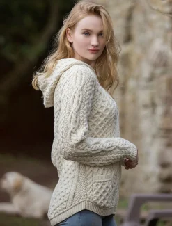 Cheap Cable Knit Hoodie with Celtic Knot Zipper Pull Women Cardigans, Jackets & Coatigans
