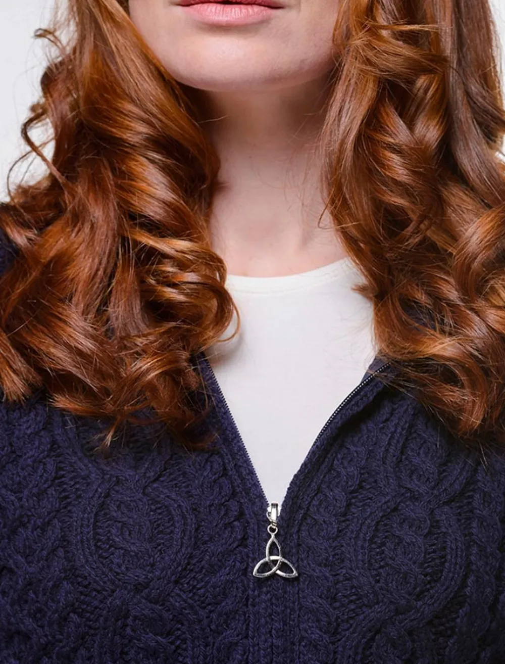 Cheap Cable Knit Hoodie with Celtic Knot Zipper Pull Women Cardigans, Jackets & Coatigans