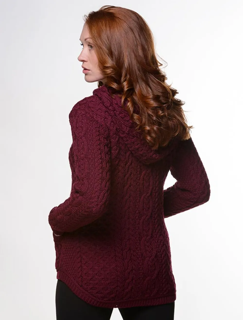 Cheap Cable Knit Hoodie with Celtic Knot Zipper Pull Women Cardigans, Jackets & Coatigans
