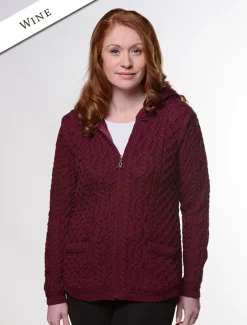 Cheap Cable Knit Hoodie with Celtic Knot Zipper Pull Women Cardigans, Jackets & Coatigans
