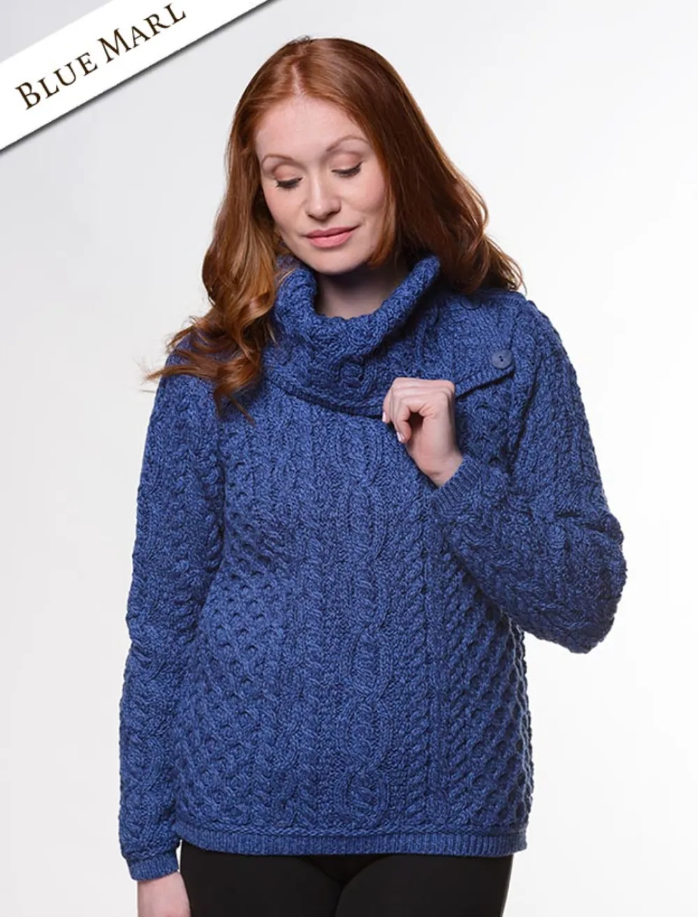 Discount Cowl Button Neck Aran Sweater Women Sweaters