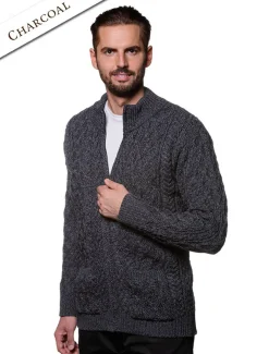 Outlet Diamond and Cable Knit Zip Cardigan with Pockets Cardigans, Jackets & Coats