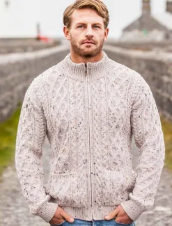 Outlet Diamond and Cable Knit Zip Cardigan with Pockets Cardigans, Jackets & Coats