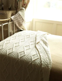 Cheap Diamond Aran Throw Knitted Wool Throws