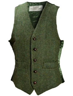 Sale Donegal Tweed Waistcoat - Green Grandfather Shirts And Waistcoats