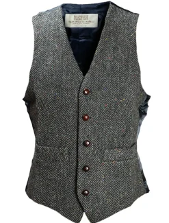 New Donegal Tweed Waistcoat - Charcoal Grandfather Shirts And Waistcoats