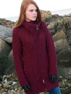 New Double Collar Merino Aran Coat Women Cardigans, Jackets & Coatigans