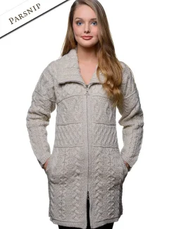 New Double Collar Merino Aran Coat Women Cardigans, Jackets & Coatigans