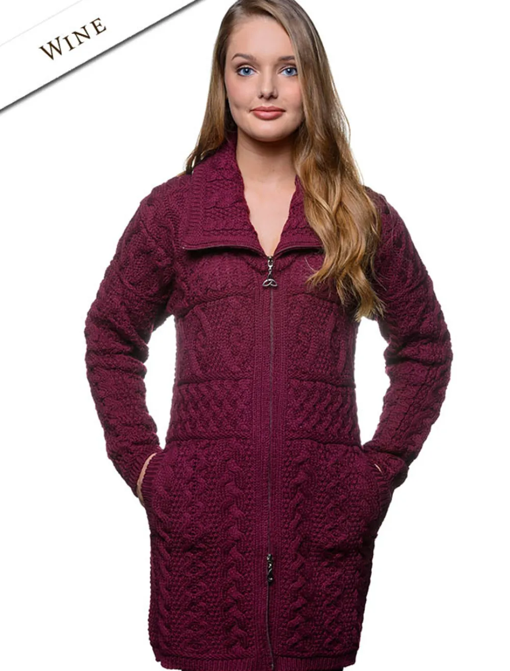 New Double Collar Merino Aran Coat Women Cardigans, Jackets & Coatigans
