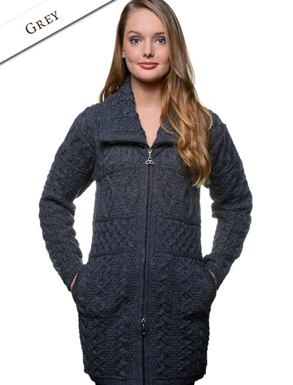 New Double Collar Merino Aran Coat Women Cardigans, Jackets & Coatigans