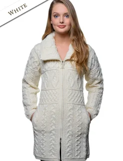 New Double Collar Merino Aran Coat Women Cardigans, Jackets & Coatigans