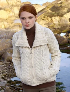 Online Double Collar Zip Merino Aran Cardigan Women Cardigans, Jackets & Coatigans