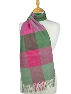 Discount Fine Merino Check Scarf - Watermelon Pink Green Women Plaid & Tartan Scarves